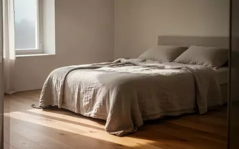 Ein minimalistisch eingerichtetes Schlafzimmer am Morgen mit weichem Tageslicht, das auf ein unbenutztes, ordentlich gemachtes Bett fällt. - Foto: über boerse-global.de