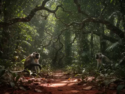 Dichter, sonnendurchfluteter tropischer Wald im Senegal als natürlicher Lebensraum von Schimpansen - Foto: über boerse-global.de