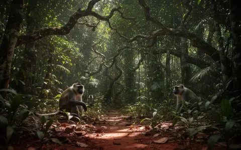 Dichter, sonnendurchfluteter tropischer Wald im Senegal als natürlicher Lebensraum von Schimpansen - Foto: über boerse-global.de
