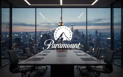 Abstrakte Darstellung eines modernen Konferenzraums mit Stadtpanorama bei Dämmerung, symbolisiert unternehmerische Einigung. - Foto: über boerse-global.de