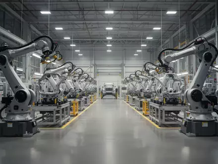 Ein modernes, weitläufiges Automobilwerk in Georgia mit industriellen Roboterarmen und sauberen Fertigungslinien. - Foto: über boerse-global.de