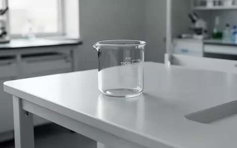 Ein leeres Glasgefäß auf einem modernen Labortisch vor einem verschwommenen Hintergrund. - Foto: über boerse-global.de
