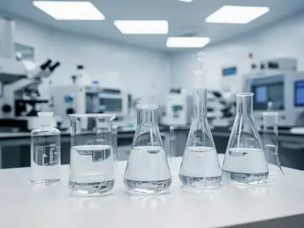 Moderne, klinische Laborumgebung mit wissenschaftlichen Glasgefäßen auf einem sauberen Labortisch. - Foto: über boerse-global.de