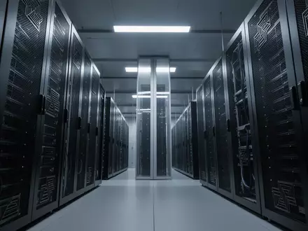 Moderne, minimalistische Server-Infrastruktur in einem klimatisierten Raum mit dunklen Serverschränken. - Foto: über boerse-global.de