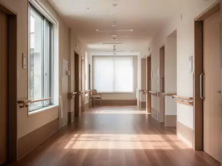 Ein heller, modern gestalteter Flur in einer Pflegeeinrichtung mit warmem Holzboden und natürlichem Lichteinfall. - Foto: über boerse-global.de