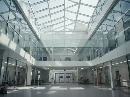 Helles, modernes Glasatrium eines medizinischen Forschungszentrums mit minimalistischer Architektur. - Foto: über boerse-global.de