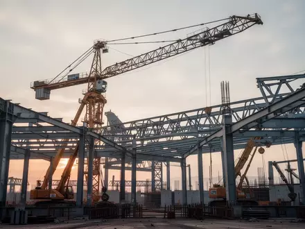 Ein Industriekran auf einer Baustelle unter einem bewölkten Morgenhimmel als Symbol für wirtschaftliche Entwicklung. - Foto: über boerse-global.de