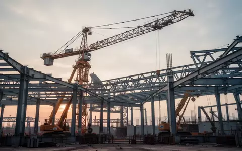 Ein Industriekran auf einer Baustelle unter einem bewölkten Morgenhimmel als Symbol für wirtschaftliche Entwicklung. - Foto: über boerse-global.de