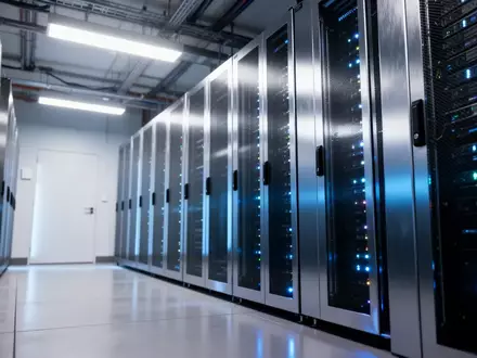 Ein moderner, minimalistischer Serverraum mit schlichter Beleuchtung und metallischen Server-Racks. - Foto: über boerse-global.de
