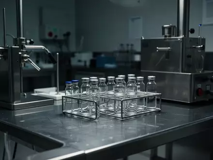 Ein steriles medizinisches Labor mit gläsernen Ampullen auf einer Metalloberfläche. - Foto: über boerse-global.de
