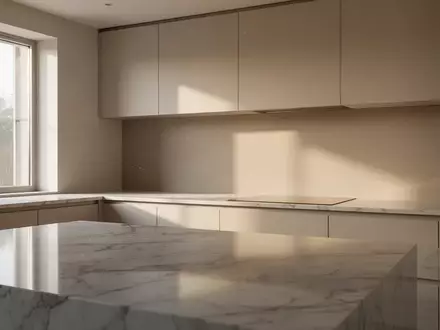 Eine helle, moderne Küche mit einer sauberen Arbeitsplatte und minimalistischem Design bei natürlichem Tageslicht. - Foto: über boerse-global.de