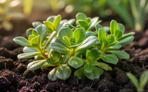 Frische Portulak-Pflanzen in nährstoffreicher Gartenerde aus nächster Nähe. - Foto: über boerse-global.de
