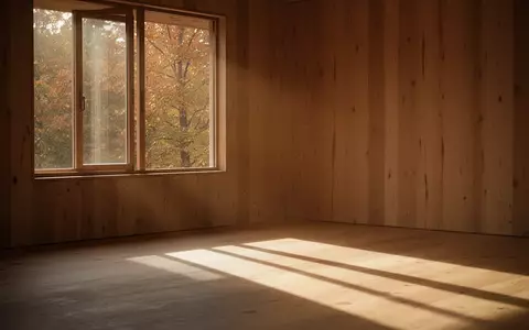 Minimalistischer, ruhiger Raum mit warmem herbstlichem Sonnenlicht, das sanfte Schatten auf den Boden wirft. - Foto: über boerse-global.de