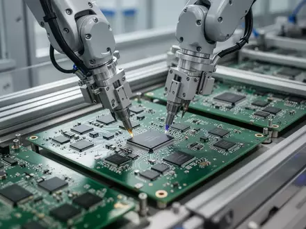 Automatisierte Bestückungslinie für Leiterplatten in einer modernen Fertigungsanlage für Elektronik. - Foto: über boerse-global.de