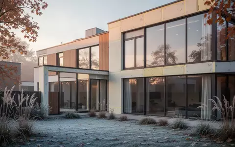 Ein modernes, energieeffizientes Wohnhaus an einem frostigen Herbstmorgen mit Fokus auf nachhaltige Architektur. - Foto: über boerse-global.de