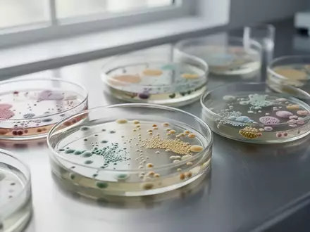 Nahaufnahme von wissenschaftlichen Petrischalen mit Bakterienkulturen in einem sterilen Labor. - Foto: über boerse-global.de