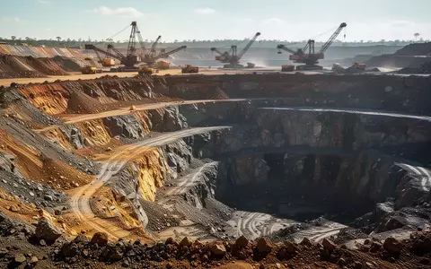 Ein offener Tagebau in einer sonnigen, zerklüfteten Landschaft mit tiefen geologischen Schichten und Erdaushub. - Foto: über boerse-global.de