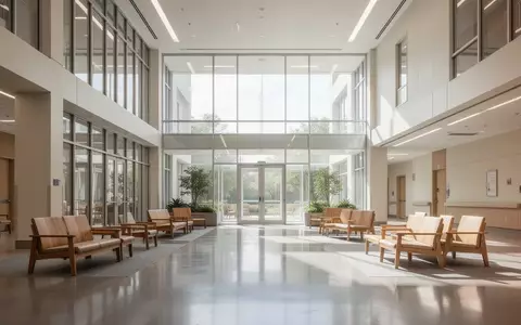 Ein helles, modernes Krankenhaus-Atrium mit minimalistischer Architektur und einladenden Sitzgelegenheiten bei Tageslicht. - Foto: über boerse-global.de