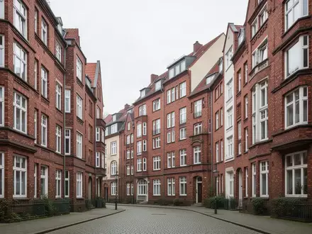 Eine ruhige Wohnstraße mit Backsteingebäuden in einem deutschen Stadtviertel bei Tageslicht. - Foto: über boerse-global.de