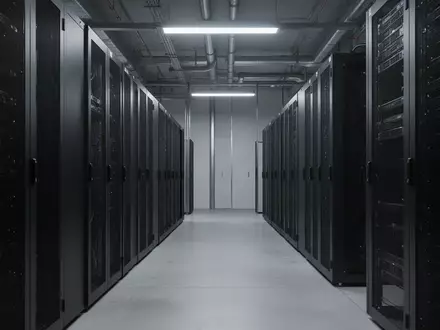 Modernes, minimalistisches Serverraum-Interieur mit sauberen Metall-Serverracks in einer Industrieumgebung. - Foto: über boerse-global.de