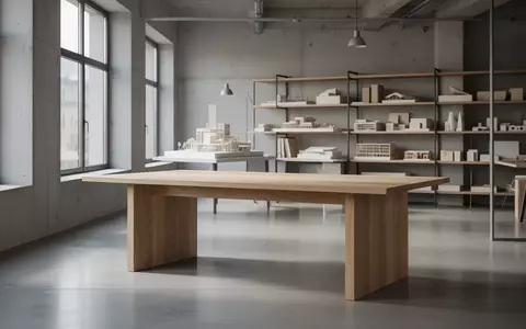 Ein modernes, minimalistisches Büro in Wien mit natürlichem Lichteinfall, Holztisch und architektonischen Modellen im Hintergrund. - Foto: über boerse-global.de