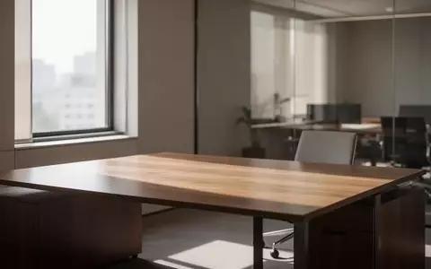Ein minimalistischer, leerer Schreibtisch in einem hellen, modernen Bürogebäude bei Tageslicht. - Foto: über boerse-global.de