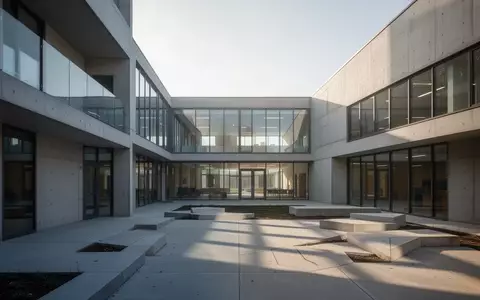 Modernes Schulgebäude mit minimalistischer Architektur und klaren geometrischen Strukturen bei Tageslicht. - Foto: über boerse-global.de