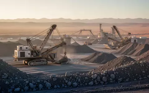 Moderne Lithium-Mine in einer Wüstenlandschaft mit großen Erdhaufen und industriellen Abbaugeräten. - Foto: über boerse-global.de
