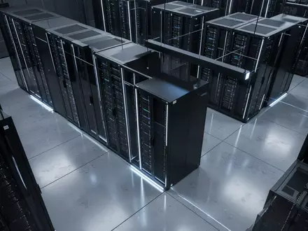 Ein steriler, modern eingerichteter Serverraum mit dunklen Rack-Systemen in einer kühlen, professionellen Lichtstimmung. - Foto: über boerse-global.de