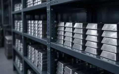 Stapel von glänzenden Silberbarren in einem industriellen Tresorraum. - Foto: über boerse-global.de