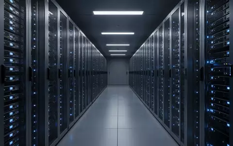 Ein moderner, schwach beleuchteter Serverraum mit metallischen Rack-Gehäusen in einer industriellen Umgebung. - Foto: über boerse-global.de