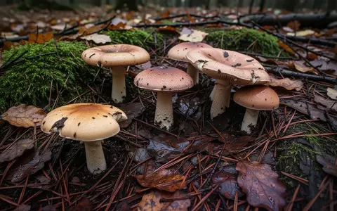 Mehrere wilde Pilze wachsen auf einem feuchten, mit Moos und Laub bedeckten Waldboden. - Foto: über boerse-global.de