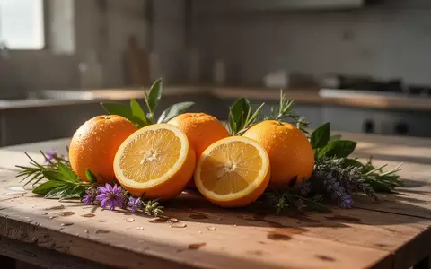 Frische ZitrusfrĂĽchte und botanische Zutaten auf einem rustikalen Holztisch in einer hellen KĂĽche. - Foto: ĂĽber boerse-global.de