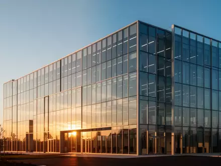 Moderne Glasfassade eines Bürogebäudes bei Sonnenuntergang. - Foto: über boerse-global.de