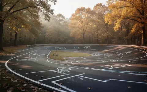 Leerer asphaltierter Verkehrsübungsplatz mit Markierungen und herbstlich gefärbten Bäumen im Hintergrund. - Foto: über boerse-global.de