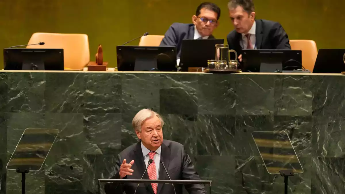 UN-Generalsekretär António Guterres bei seiner letzten großen Rede in einer Generaldebatte der UN-Vollversammlung in New York. - Bild: Seth Wenig/AP/dpa
