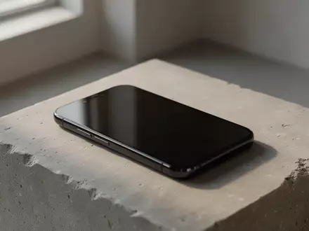 Ein dunkles Smartphone liegt auf einer strukturierten Steinoberfläche, beleuchtet durch weiches, natürliches Licht. - Foto: über boerse-global.de