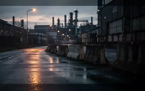 Leeres Gewerbegebiet in der Morgendämmerung mit nasser Asphaltstraße und industrieller Umgebung. - Foto: über boerse-global.de