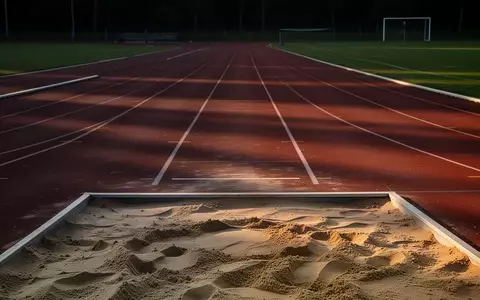 Eine leere Leichtathletikbahn mit Sandgrube in der Abenddämmerung. - Foto: über boerse-global.de