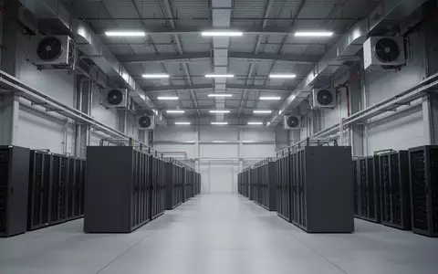 Ein weitläufiger, moderner Industrieraum mit hochmodernen Server-Infrastrukturen und technischer Verkabelung in einer minimalistischen Umgebung. - Foto: über boerse-global.de