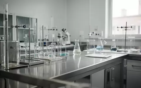 Steriles, minimalistisches Laborumfeld mit Edelstahloberflächen und Glasausrüstung in natürlichem Licht. - Foto: über boerse-global.de
