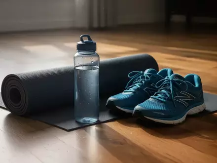Symbolbild: Yogamatte, Trinkflasche und Laufschuhe - Foto: über boerse-global.de