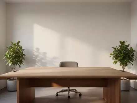 Ein minimalistisches, modernes Heimbüro mit einem leeren Holztisch in hellem, natürlichem Licht. - Foto: über boerse-global.de
