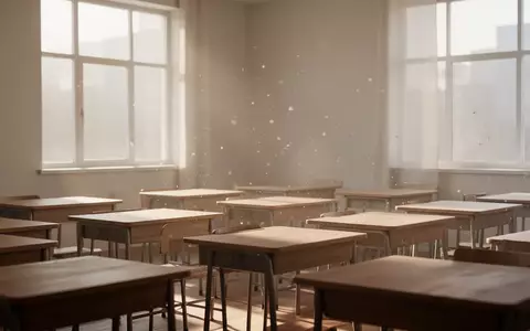 Ein leerer, sonnendurchfluteter Klassenraum mit ordentlich aufgereihten Holztischen und Stühlen in einer ruhigen Lernumgebung. - Foto: über boerse-global.de
