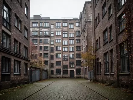 Ein dicht bebautes, graues Wohngebäude in einer deutschen Stadt an einem bewölkten Tag. - Foto: über boerse-global.de