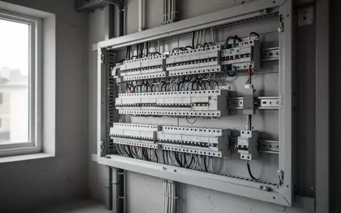 Ein moderner, aufgeräumter Sicherungskasten an einer Wand in einem Wohngebäude. - Foto: über boerse-global.de