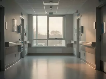 Ein heller, moderner Krankenhausflur in einer Kinderklinik mit ruhiger Atmosphäre und Tageslichteinfall. - Foto: über boerse-global.de