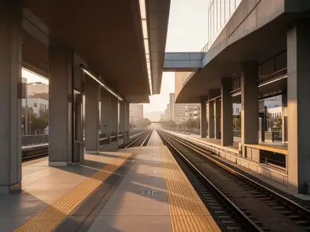 Eine leere Bahnsteigplattform einer modernen Nahverkehrsstation in der San Francisco Bay Area bei Sonnenuntergang. - Foto: über boerse-global.de