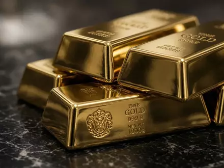 Gestapelte Goldbarren auf einer dunklen Oberfläche bei natürlichem Lichteinfall. - Foto: über boerse-global.de