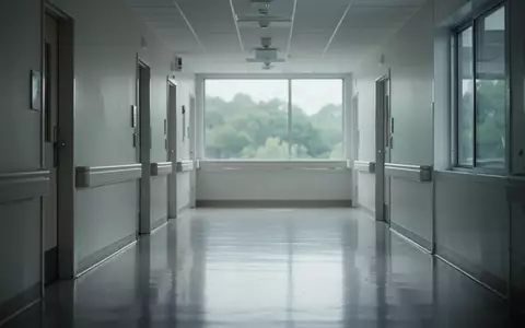 Ein leerer, hell beleuchteter Krankenhausflur mit großen Fenstern und minimalistischer Architektur. - Foto: über boerse-global.de